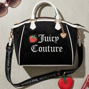 NWT Juicy Couture Sweet N Juicy Apple Tote Black Velour Y2K Strawberry Coin Bag